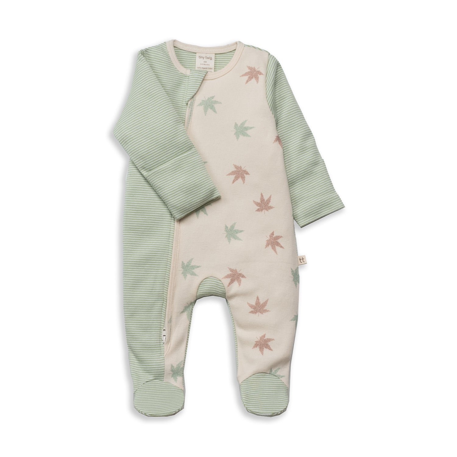 Tiny Twig Side Zipsuit Basil Stripes w Foilage