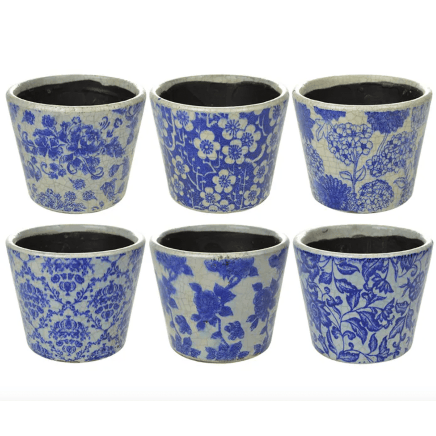 Vintage Blue and White Ceramic Planter Pots
