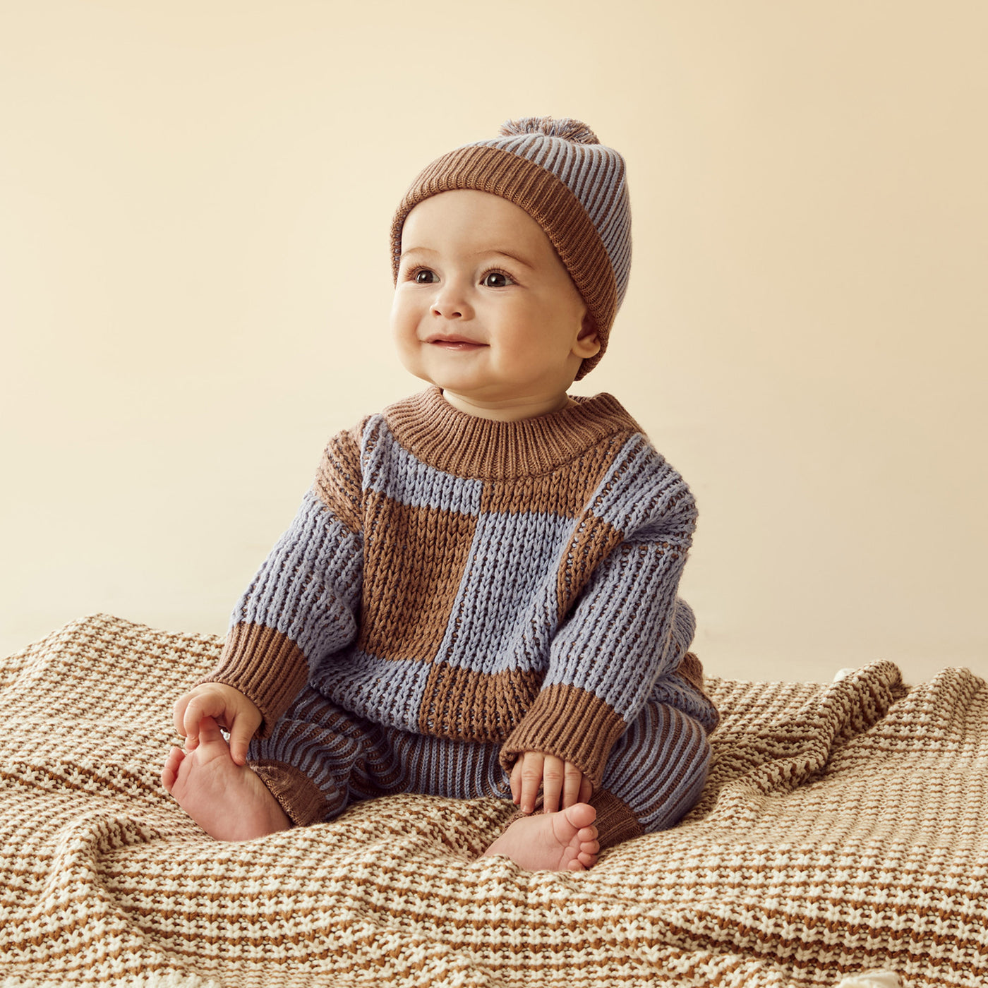Wilson and Frenchy Coco Blue Speckle Organic Knitted Check Jumper