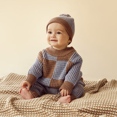 Wilson and Frenchy Coco Blue Speckle Organic Knitted Check Jumper