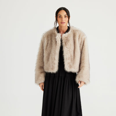 Brave and True Gigi Cropped Fur Jacket Ashy Fleck