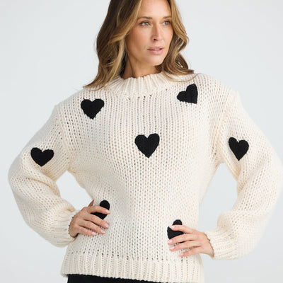 Brave and True Heart on My Sleeve Knit Off White w Black
