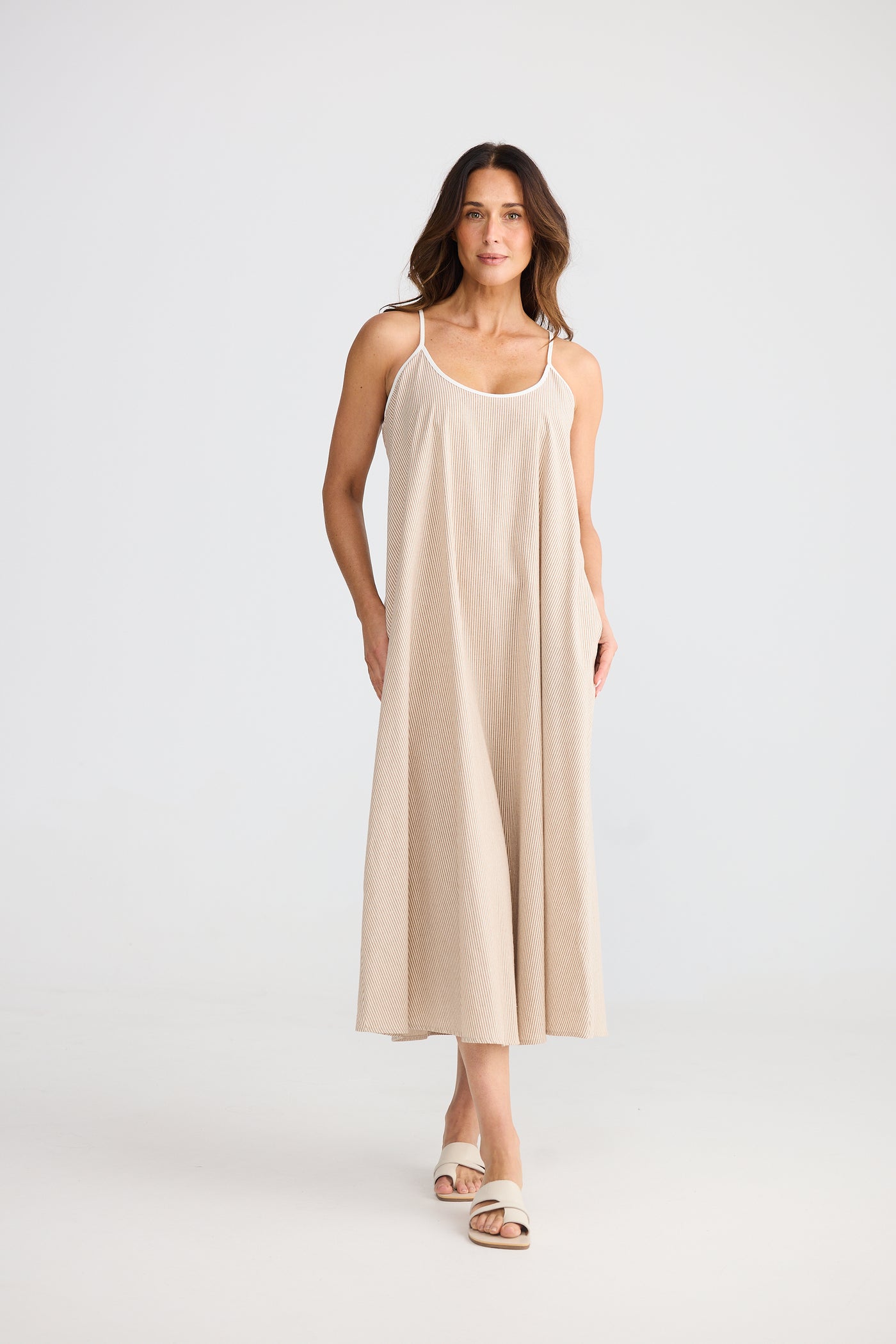 Brave and True Genesis Dress Latte Pinstripe
