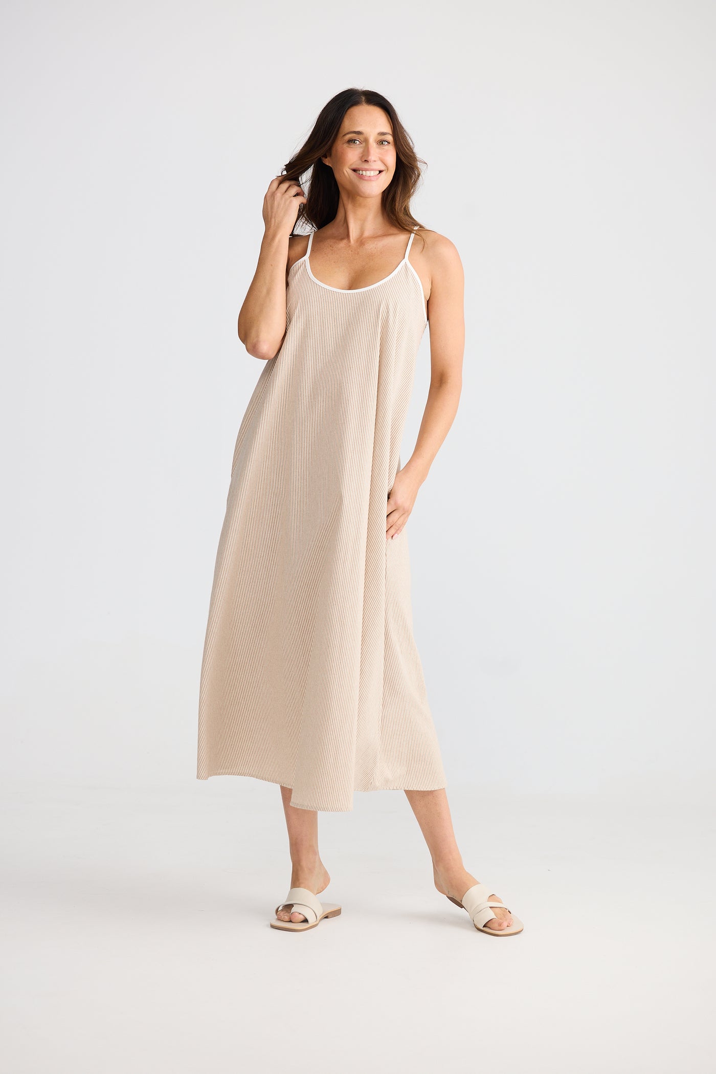 Brave and True Genesis Dress Latte Pinstripe