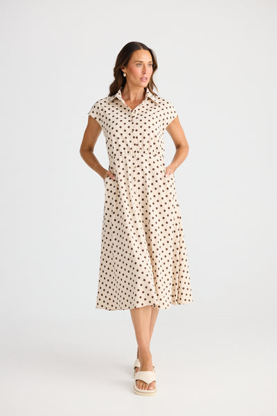 Brave and True Musings Dress Choc Polka Dot