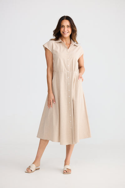 Brave and True Musings Dress Latte Pinstripe