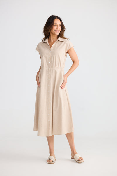 Brave and True Musings Dress Latte Pinstripe