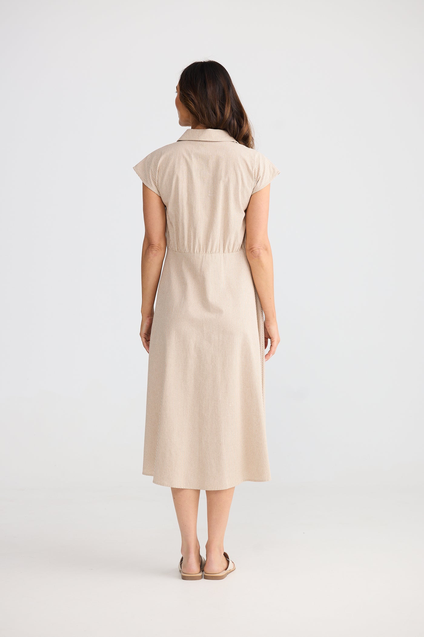 Brave and True Musings Dress Latte Pinstripe