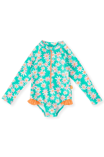 Goldie and Ace Daisy Patch Long Sleeve Frill Swimsuit