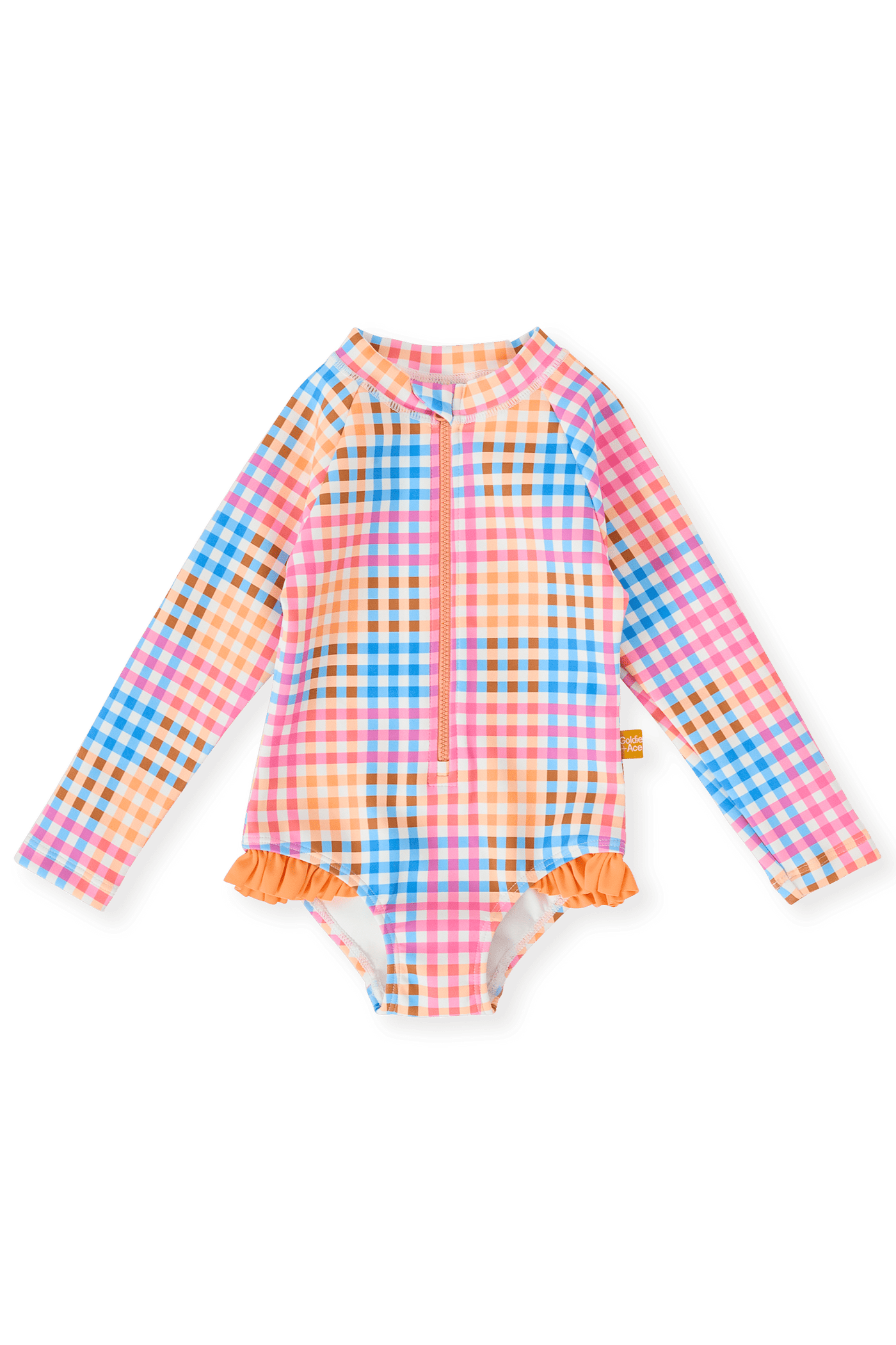 Goldie and Ace Rainbow Gingham Long Sleeve Frill Swimsuit