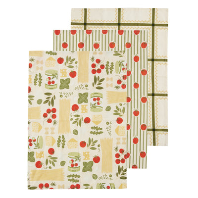 Deli Set of 3 Cotton Tea Towels Red/Green