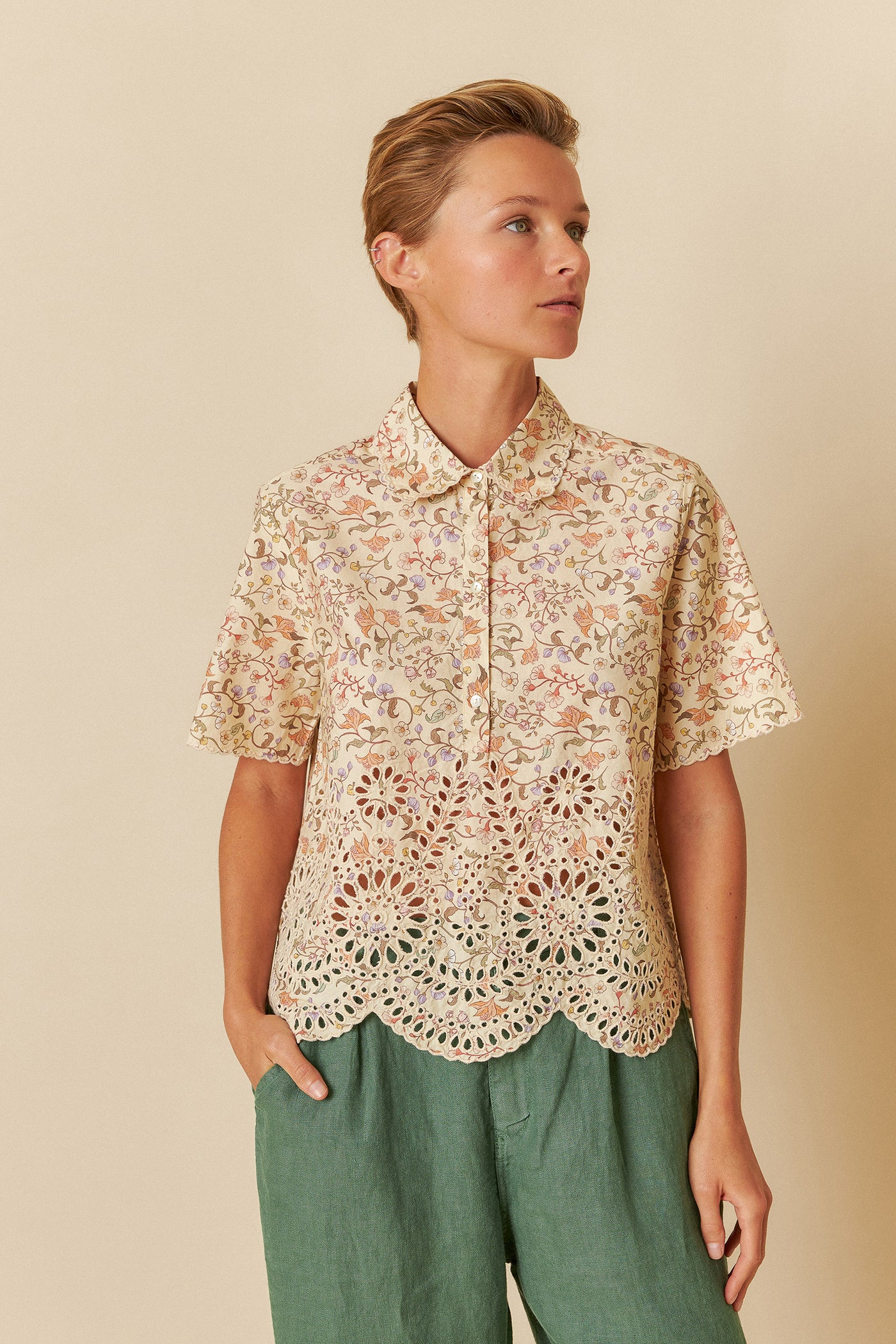 Indi and Cold Printed Poplin Embroidered Shirt