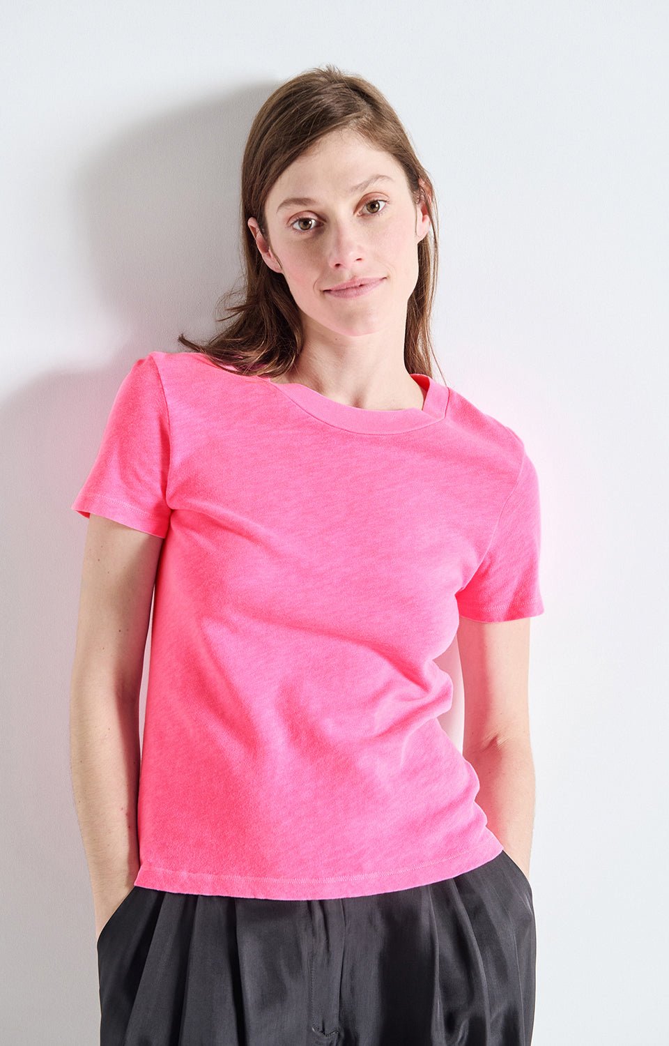 American Vintage Sonoma Short Sleeve Fitted TShirt Fluro Acid Pink