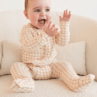 Kynd Baby Day or Night Onesie Neutral Gingham