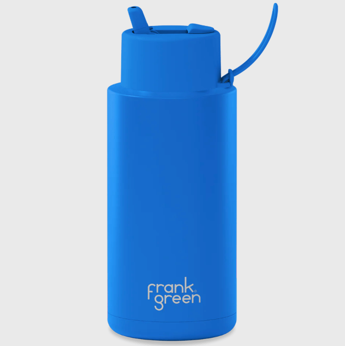 Frank Green Ceramic Reusable Bottle 34oz Blue Lagoon Flip Straw Lid