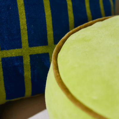 Sage and Clare Round Velvet Cushion Chartreuse