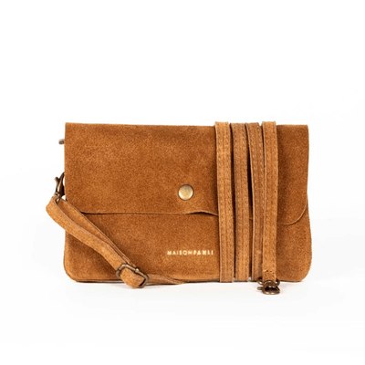 Maison Fanli Suede Clutch/Cross Body Bag Dark Camel