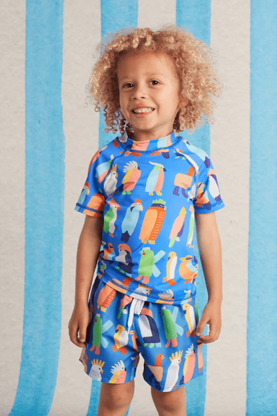 Halcyon Nights Kids Boardshorts Flamin Galahs