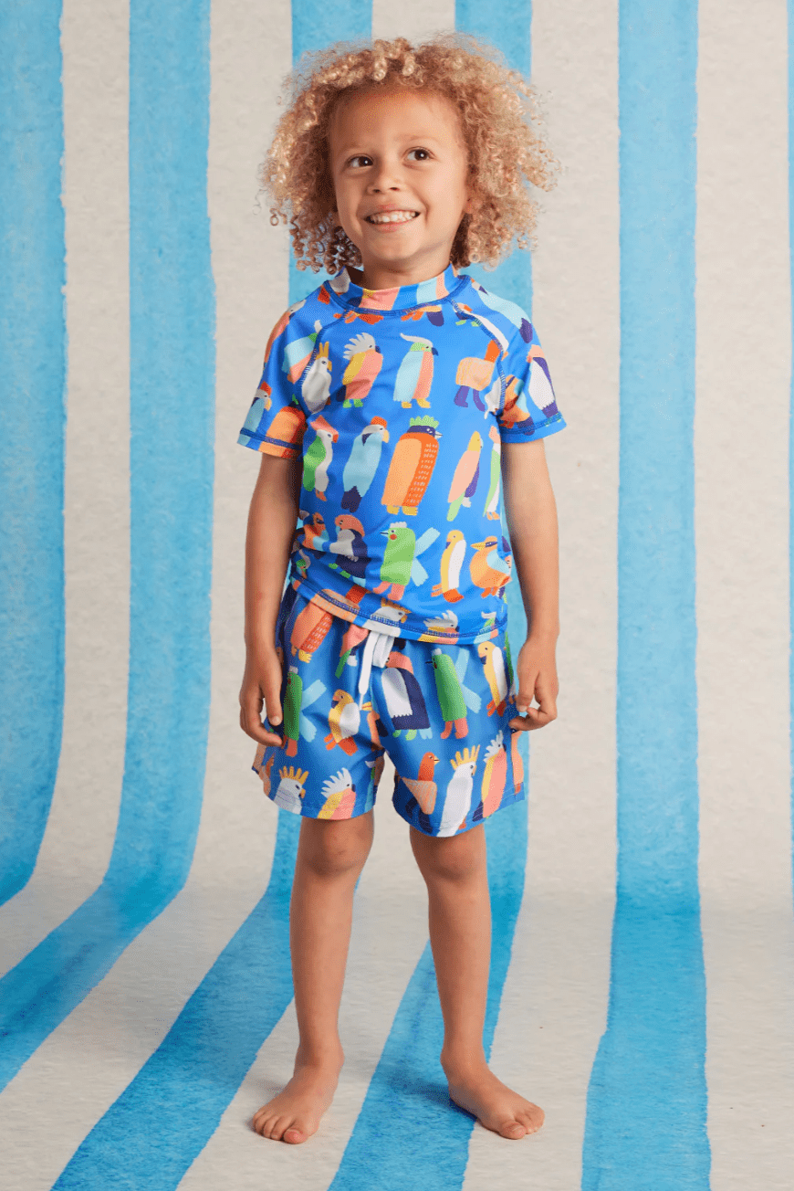 Halcyon Nights Kids Boardshorts Flamin Galahs