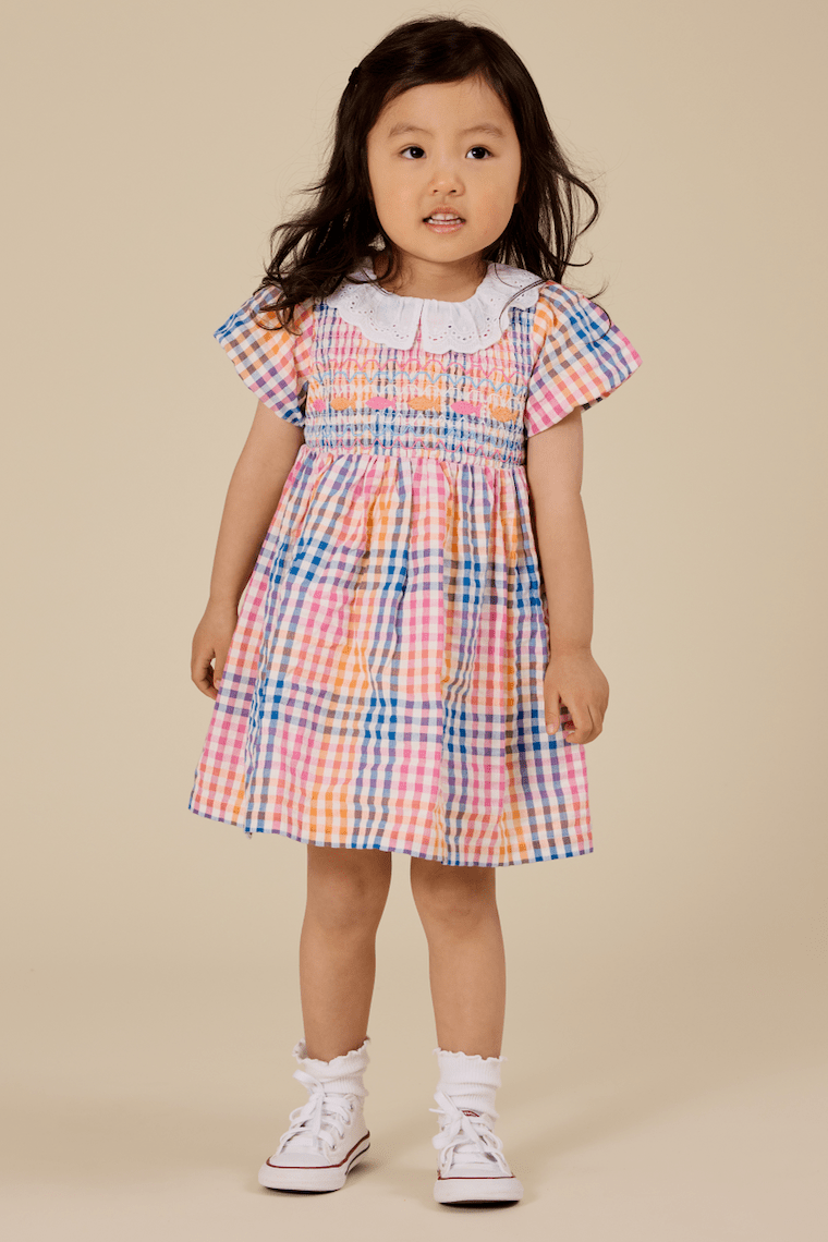 Goldie and Ace Rainbow Gingham Flo Smocked Dress