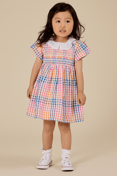 Goldie and Ace Rainbow Gingham Flo Smocked Dress
