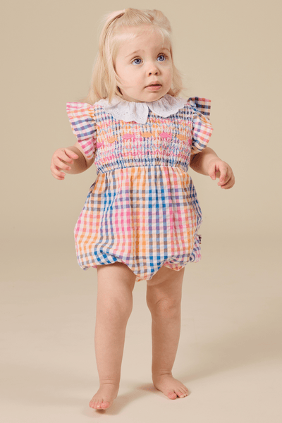 Goldie and Ace Lani Rainbow Gingham Smocked Romper