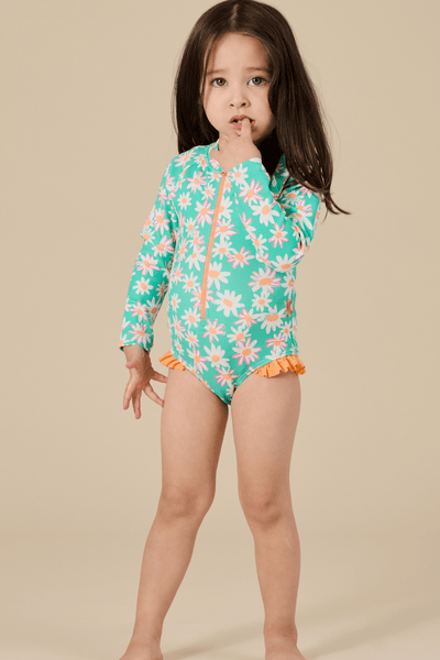 Goldie and Ace Daisy Patch Long Sleeve Frill Swimsuit