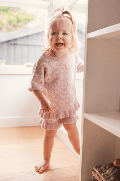 Kynd Baby Jacquard Knit Frill Tee- Frangipani