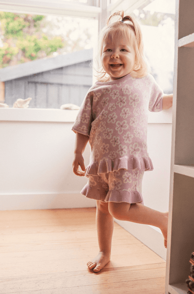 Kynd Baby Jacquard Knit Frill Tee- Frangipani