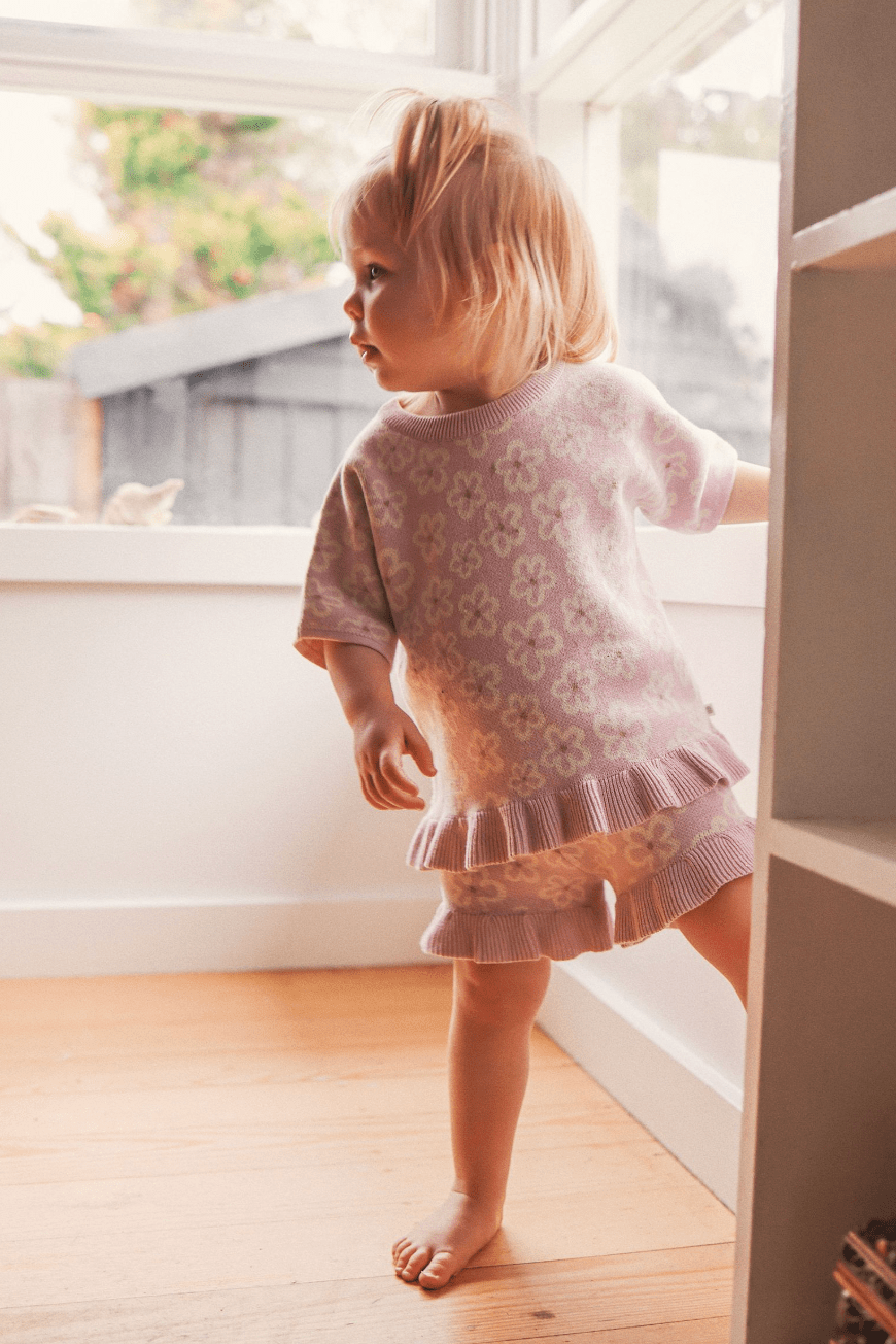 Kynd Baby Jacquard Knit Frill Short Frangipani
