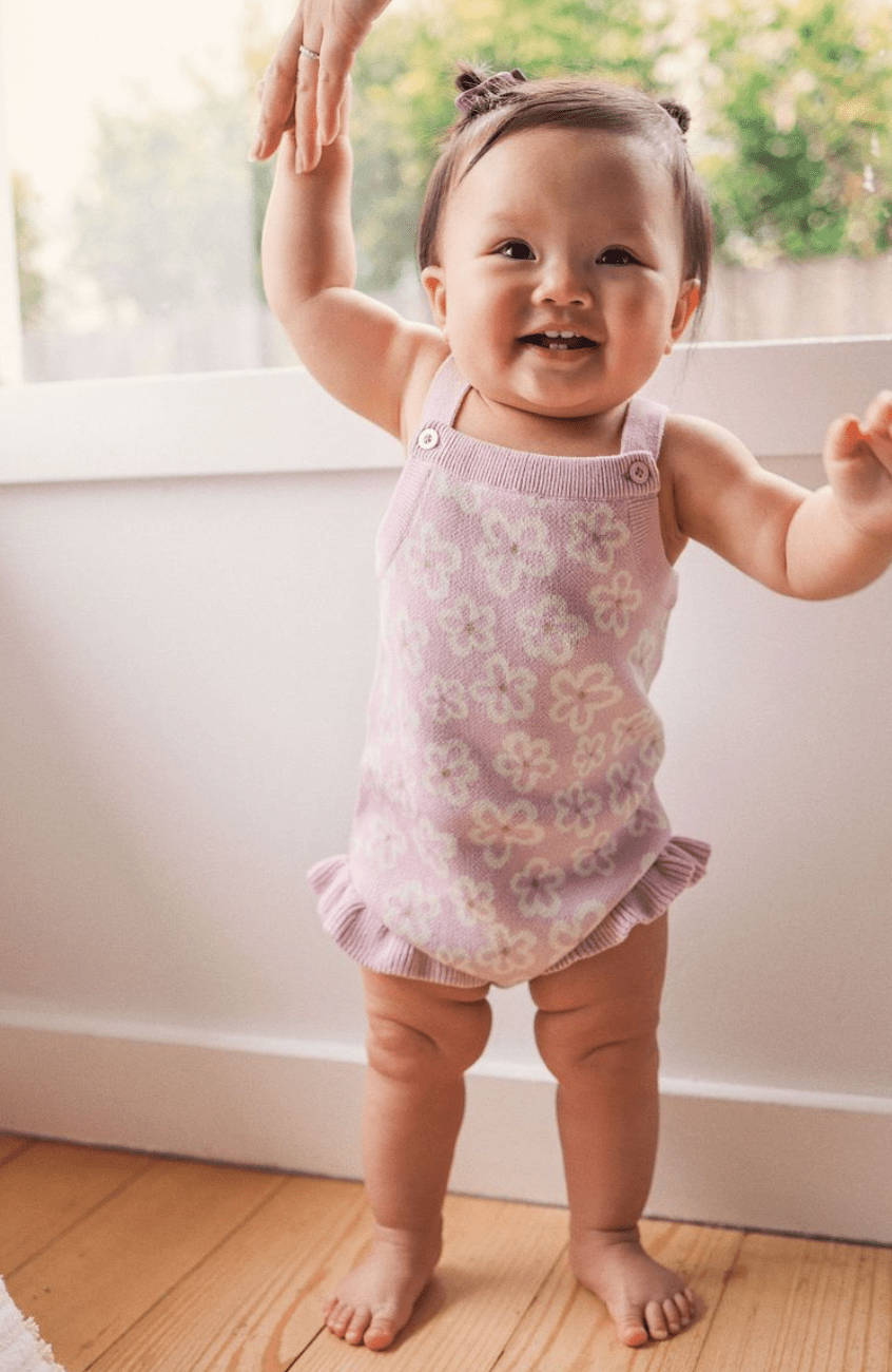 Kynd Baby Jacquard Knit Frill Romper-Frangipani