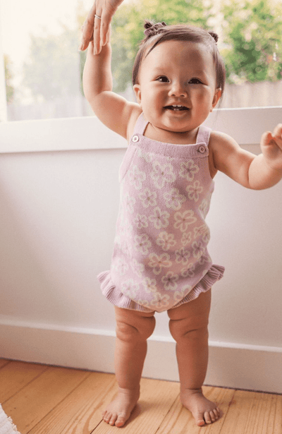 Kynd Baby Jacquard Knit Frill Romper-Frangipani