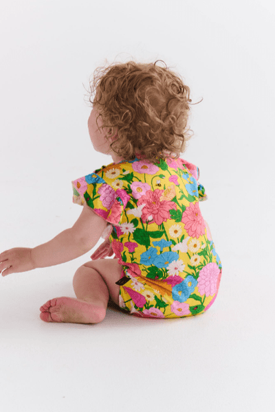 Kip and Co Follow The Sun Yellow Organic Short Sleeve Frill Romper