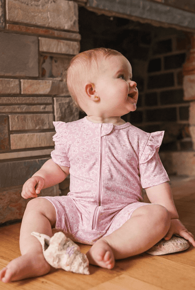 Kynd Baby Day or Night Short Sleeve Frill Onesie-Frangipani