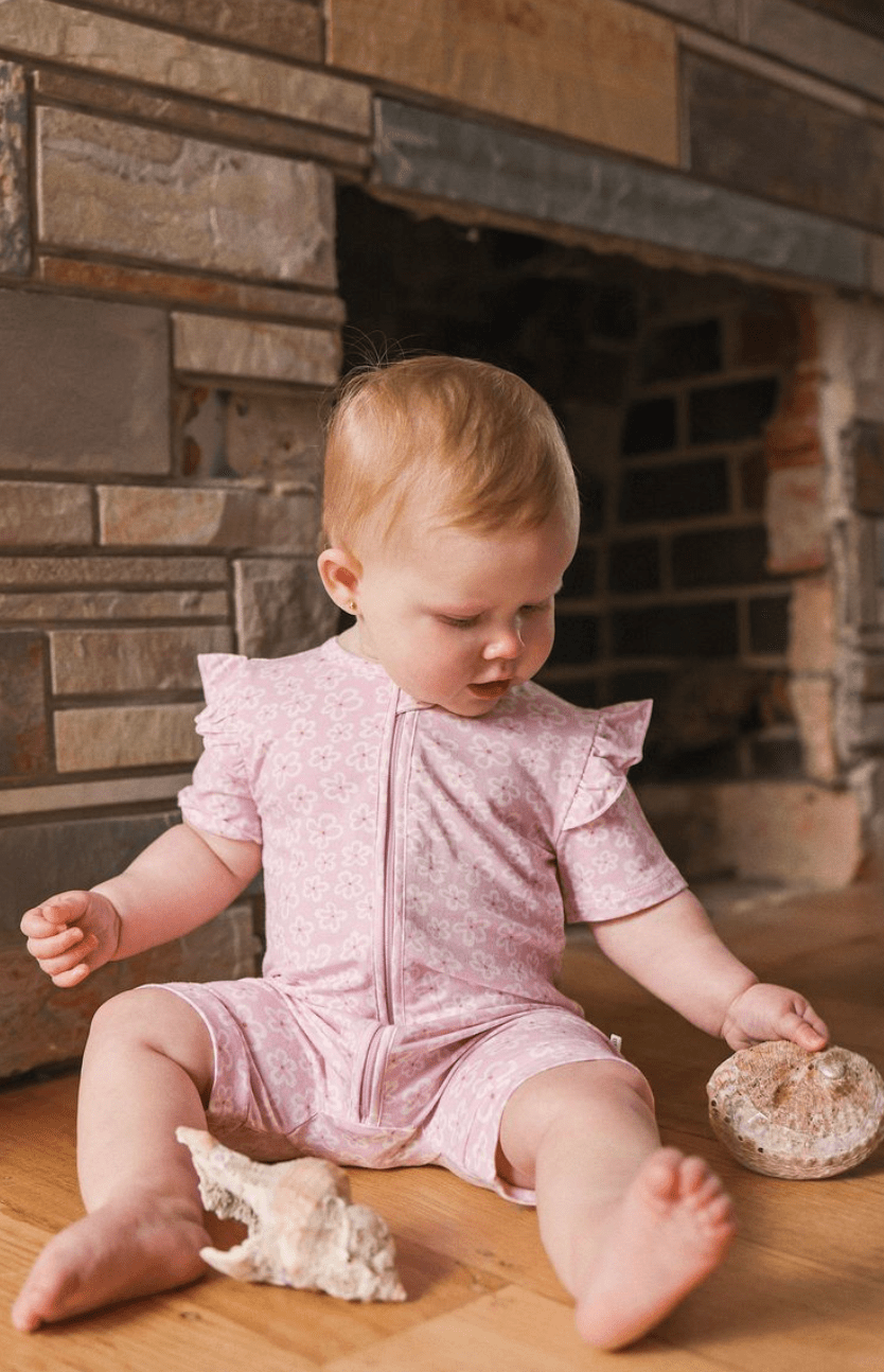 Kynd Baby Day or Night Short Sleeve Frill Onesie-Frangipani