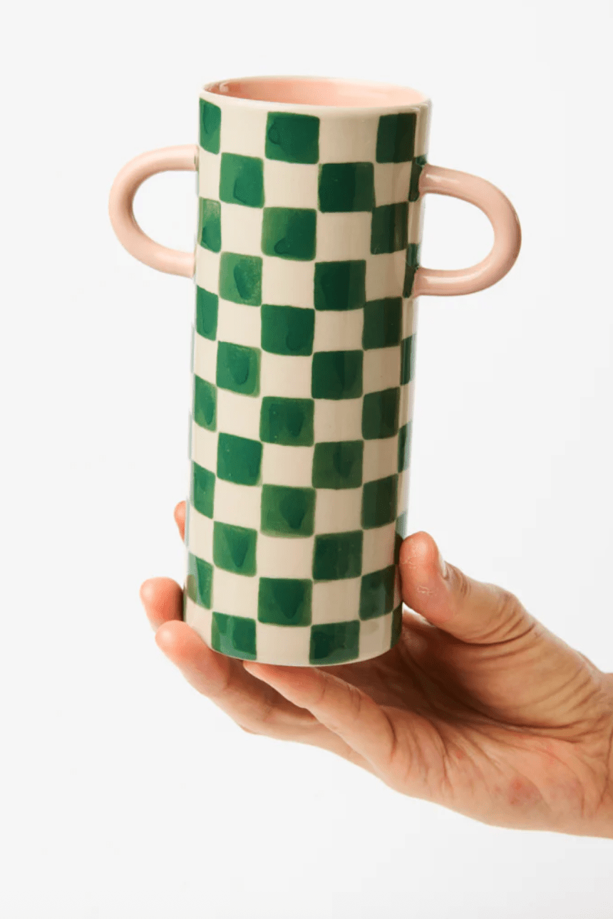 Jones and Co Griffe Green Check Bud Vase