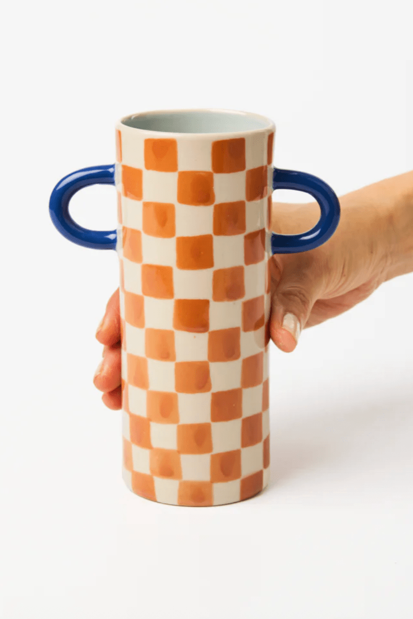 Jones and Co Griffe Tan Check Bud Vase