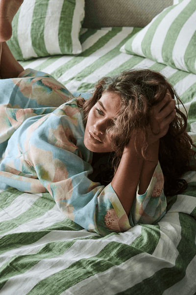 Kip and Co Big Beauty Floral Blue Linen Robe
