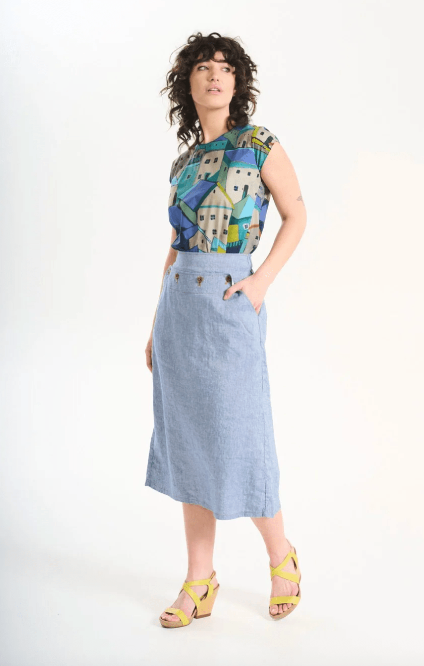 Olga De Polga Hepburn Venice Beach Skirt  Denim Blue Skirt