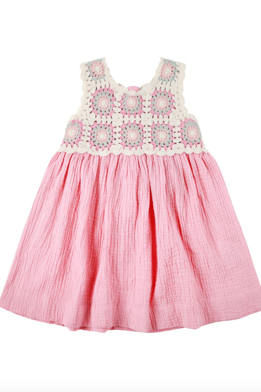 Kynd Baby Crochet Woven Dress-Strawberry