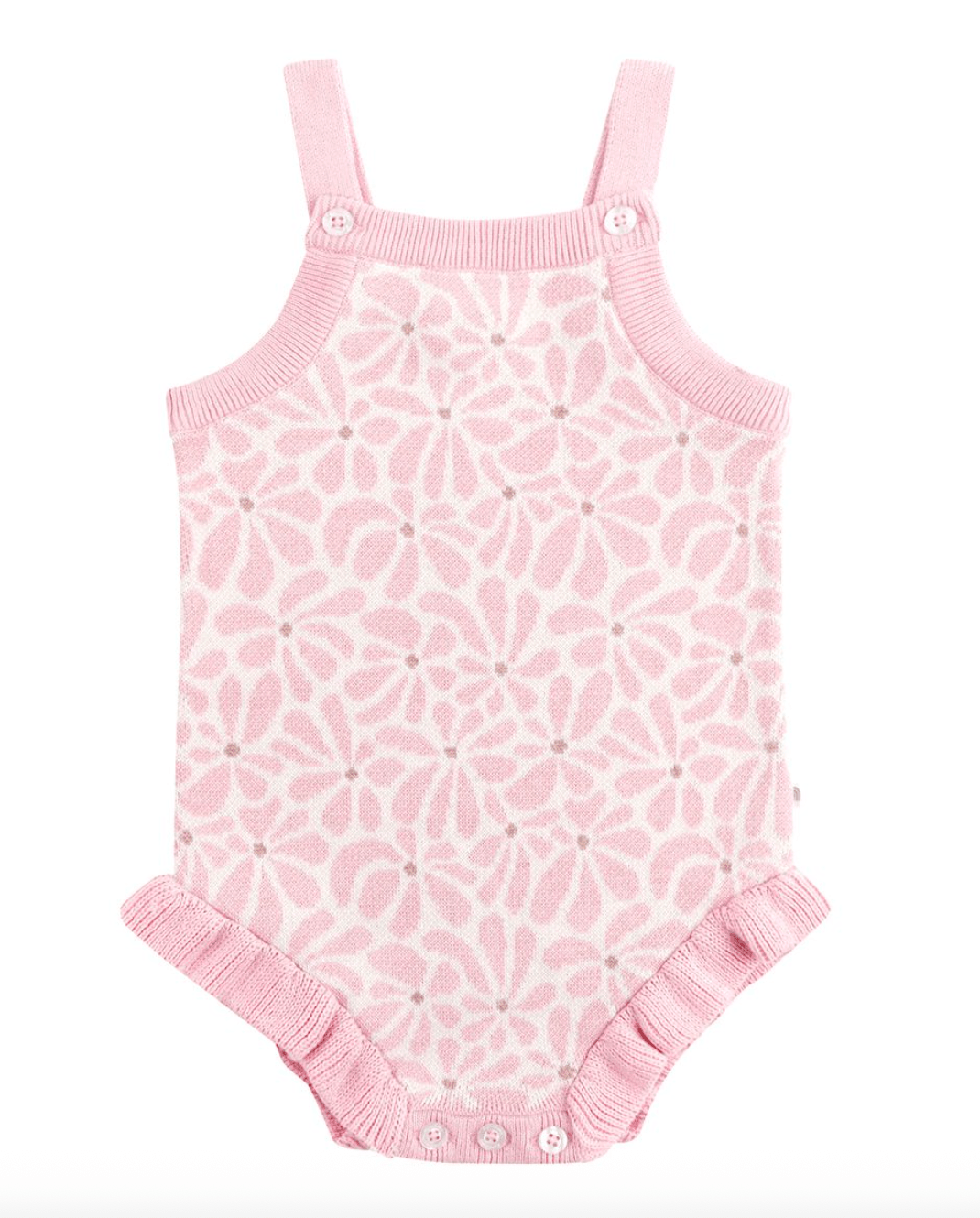 Kynd Baby Jacquard Knit Frill Romper-Hibiscus