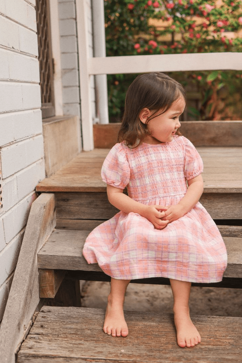 Kynd Baby Shirred Dress- Check