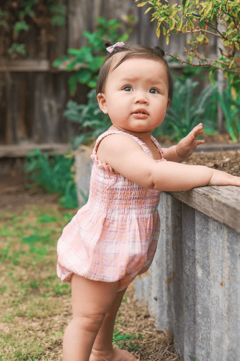 Kynd Baby Shirred Romper-Check