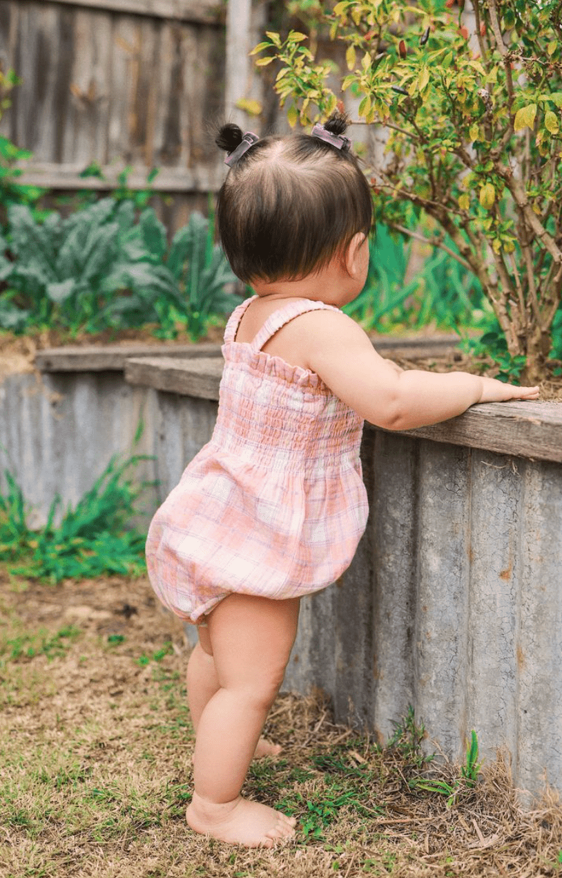 Kynd Baby Shirred Romper-Check