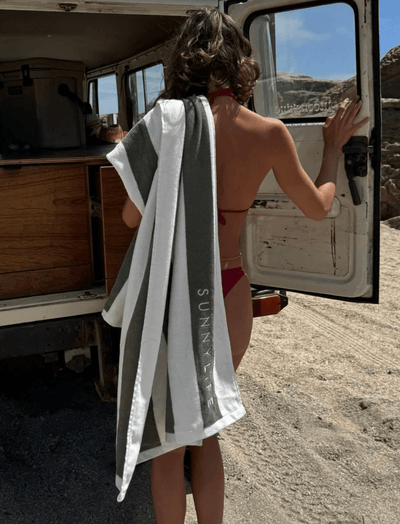 Sunny life Beach Towel- The Vacay Olive Stripe