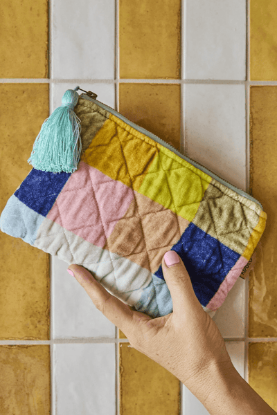 Kip and Co Florida Tartan Velvet Cosmetics Purse