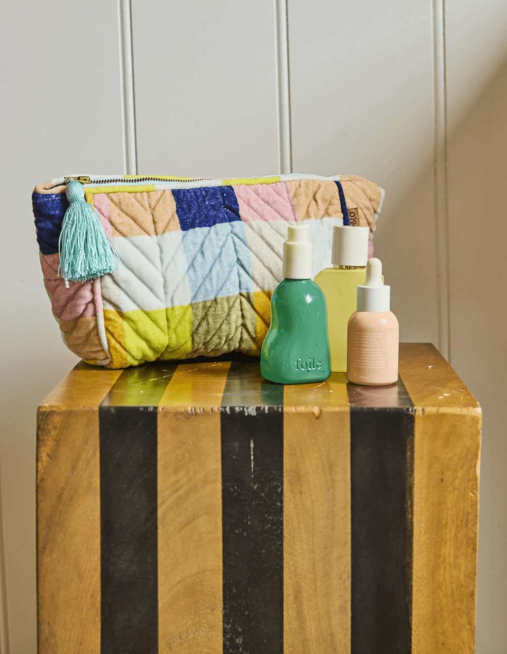 Kip and Co Florida Tartan Velvet Toiletry Bag