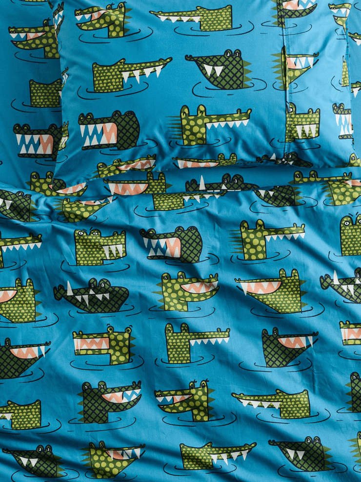 Kip and Co Crocodile Rock Blue Organic Cotton Pillowcase
