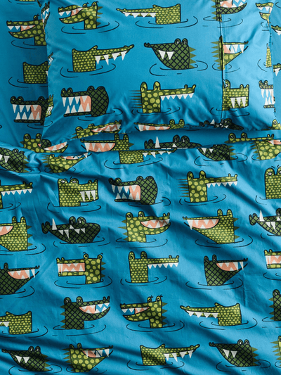Kip and Co Crocodile Rock Blue Organic Cotton Pillowcase