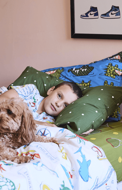 Kip and Co Crocodile Rock Blue Organic Cotton Pillowcase